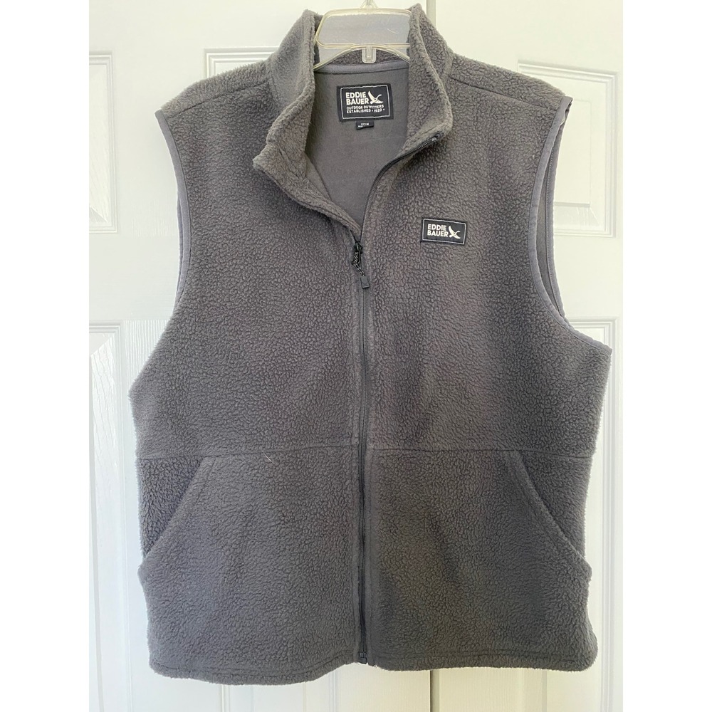 Eddie Bauer Fleece Vest Mens M Gray Sherpa Full Zip Gorpcore Outdoor Layer